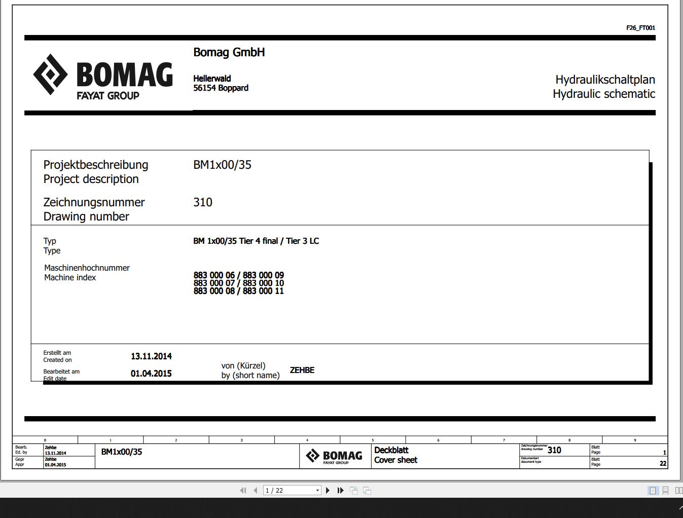 Bomag BM1x00 35 Tier 4Final Tier 3LC Hydraulic Schematic Function 310 2015 EN DE
