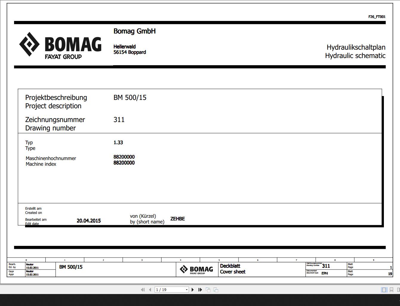 Bomag BM500 15 Hydraulic Schematic Function 311 2011 EN DE
