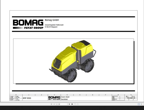 Bomag BMP8500 Circuit Diagram Drawing No72400219 2009 EN DE