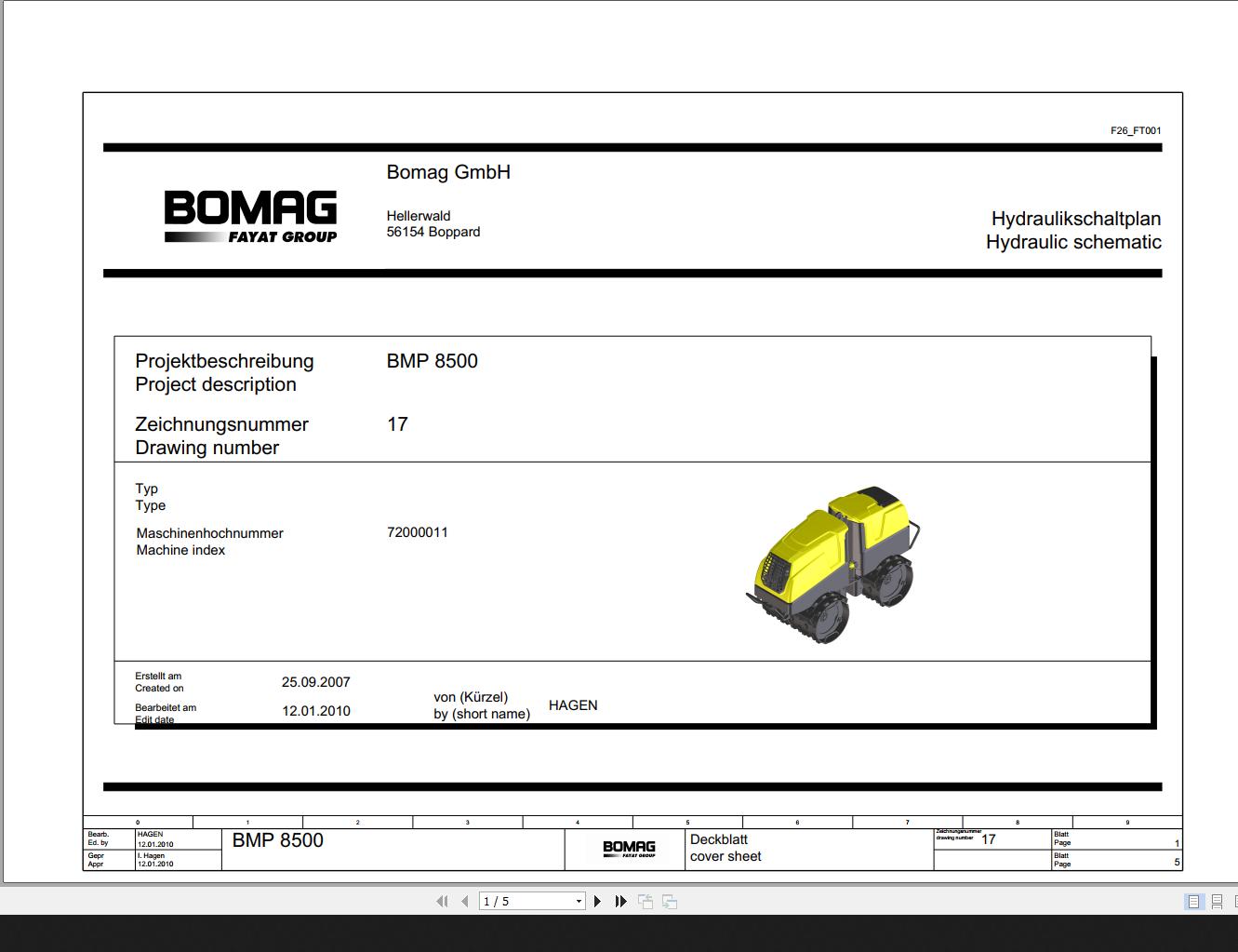 Bomag BMP8500 Hydraulic Schematic Function 17 2010 EN DE