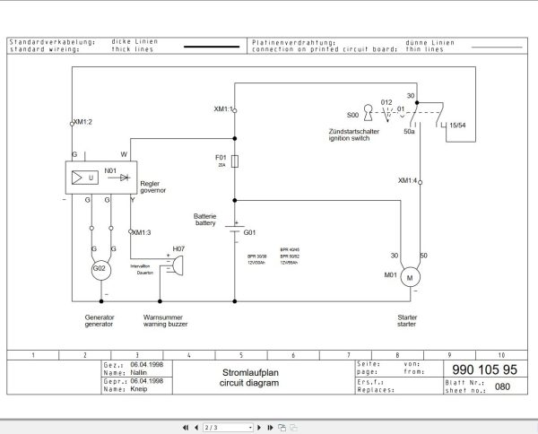 Bomag BPR30 3840 4550 52 mit Yanmar Motor Circuit Diagram Drawing No68103043 1998 EN DE 1