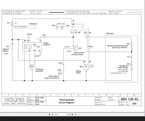 Bomag BPR50 5275 60D 2HD 2 mit Hatz Motor Circuit Diagram Drawing No69250004 1998 EN DE 1