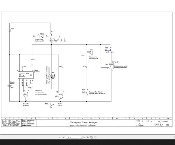 Bomag BPR65 70 Hatz Engine Circuit Diagram Drawing No69070103 2003 EN DE 1