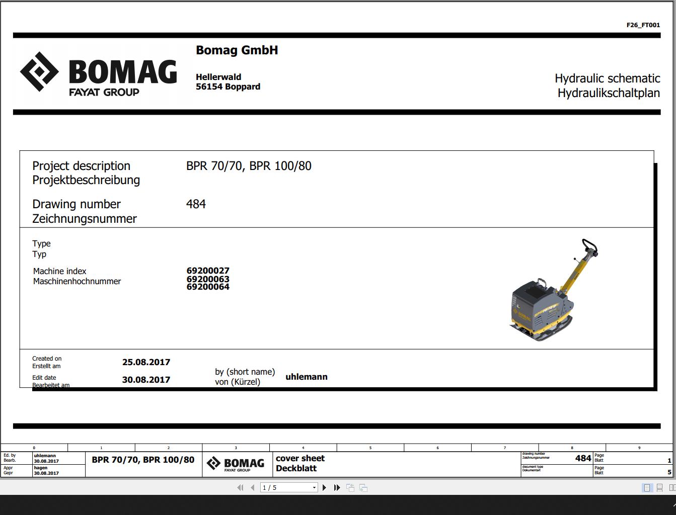 Bomag BPR70 70 BPR100 80 Hydraulic Schematic Function 484 2017 EN DE