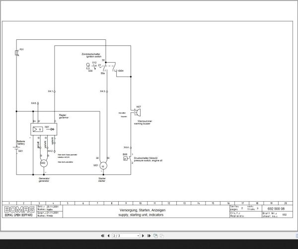Bomag BPR75 3 60 3 HD 3 Circuit Diagram Drawing No69250008 2001 EN DE 1