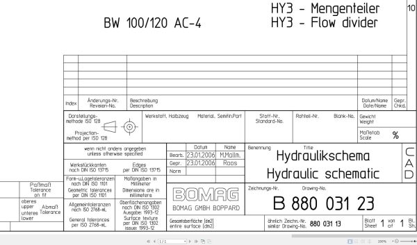 Bomag BW100AC 4 BW120AC 4 Hydraulic Schematic Drawing No 88003123 2006 EN DE