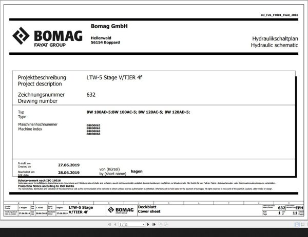 Bomag BW100AD 5 BW100AC 5 BW120AC 5 BW120AD 5 Hydraulic Schematic Function 632 2016 EN DE