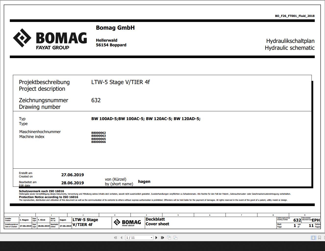 Bomag BW100AD 5 BW100AC 5 BW120AC 5 BW120AD 5 Hydraulic Schematic Function 632 2016 EN DE