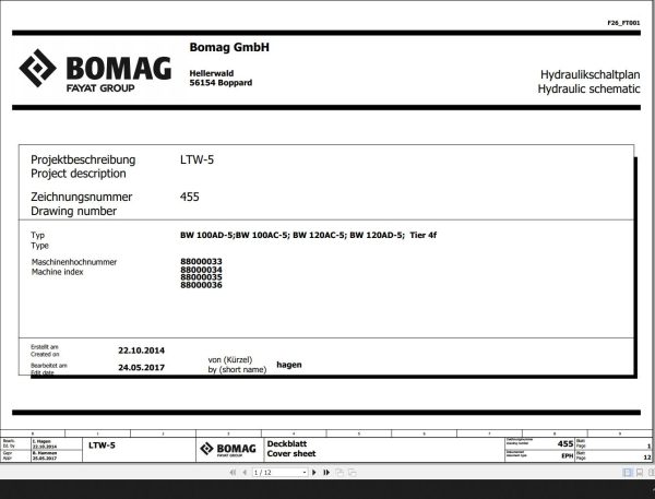 Bomag BW100AD 5 BW100AC 5 BW120AC 5 BW120AD 5 Tier 4f Hydraulic Schematic Function 455 2017 EN DE 1