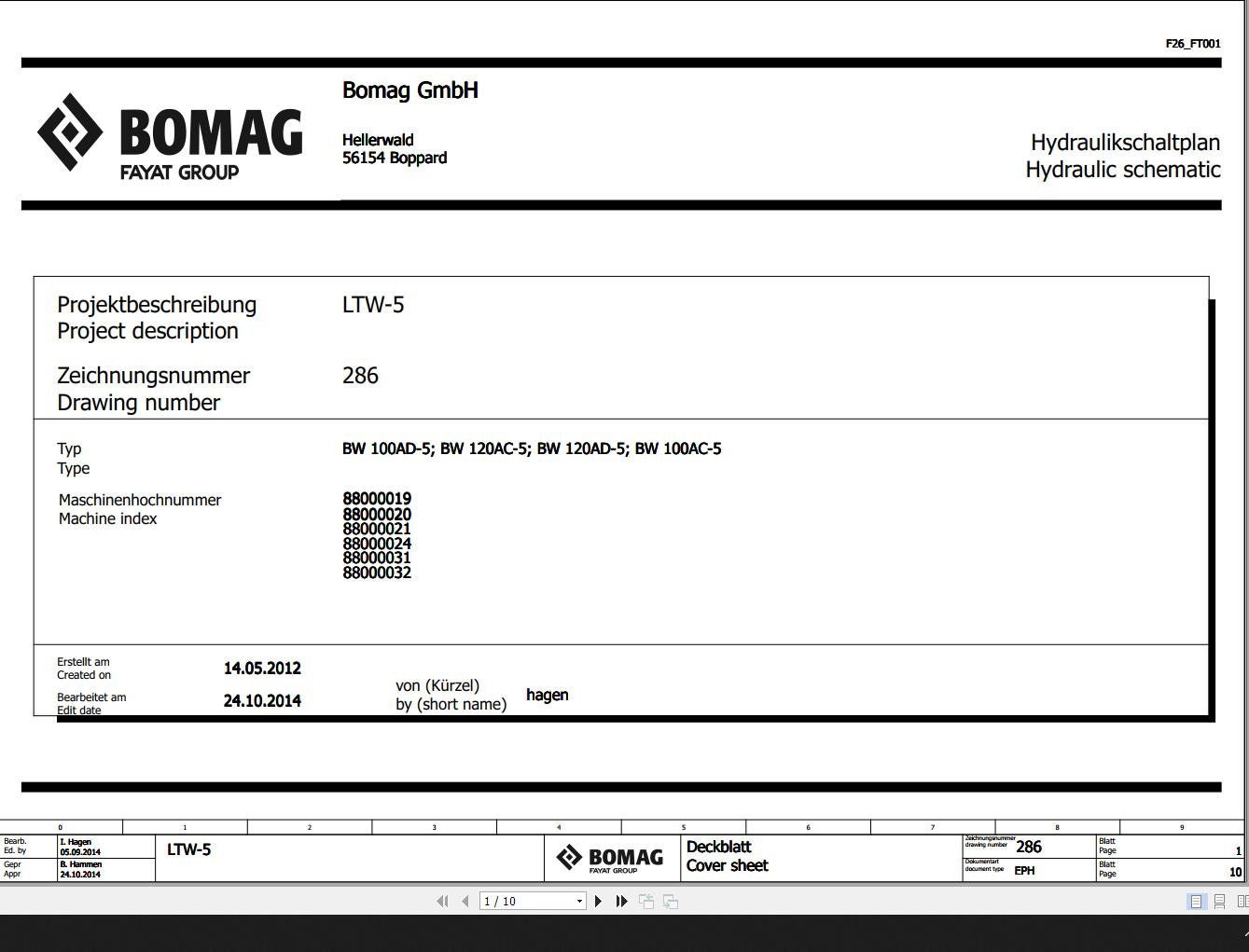Bomag BW100AD 5 BW120AC 5 BW120AD 5 BW100AC 5 Hydraulic Schematic Function 286 2014 EN DE