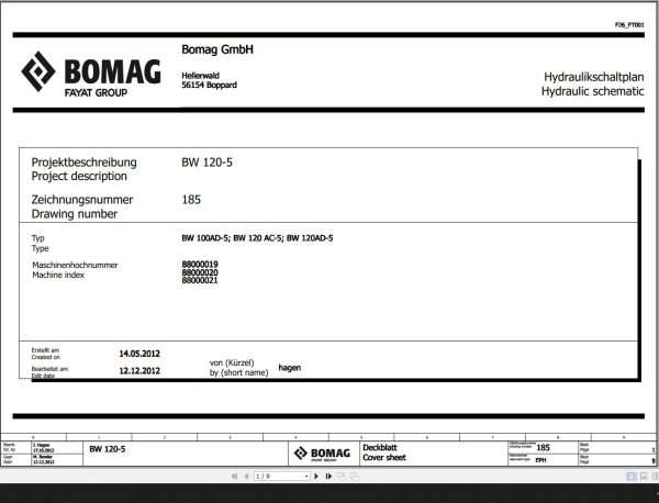 Bomag BW100AD 5 BW120AC 5 BW120AD 5 Wiring Diagram Function 185 2012 EN DE
