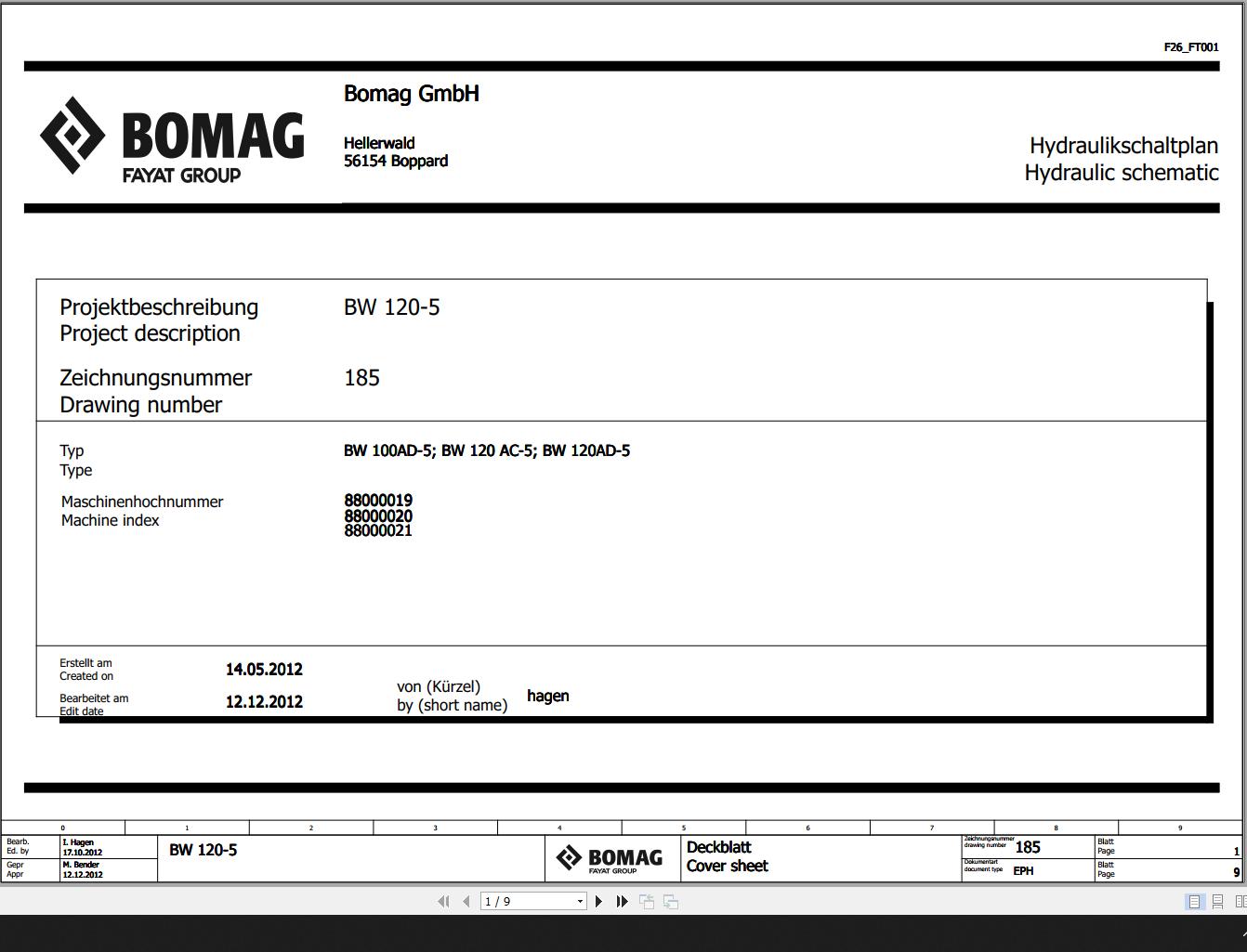 Bomag BW100AD 5 BW120AC 5 BW120AD 5 Wiring Diagram Function 185 2012 EN DE