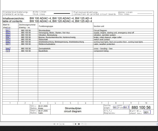 Bomag BW100AD AC 4 BW12 AC AC 4 BW125AD 4 Circuit Diagram Drawing No 88010056 2005 EN DE 1