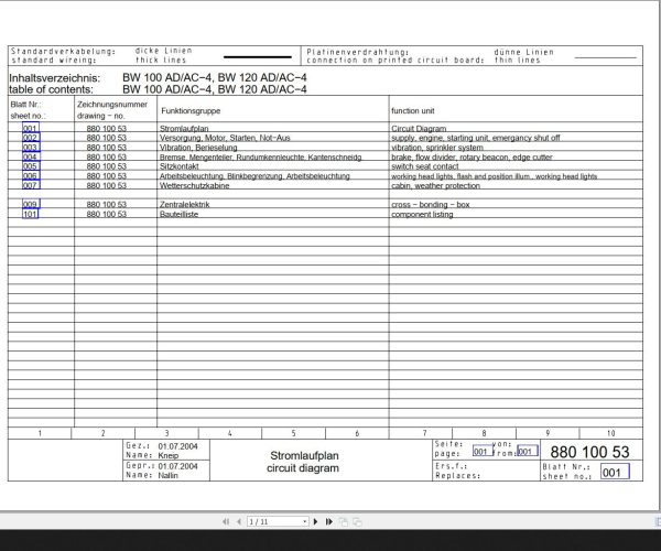 Bomag BW100AD AC 4 BW120AD AC 4 Circuit Diagram Drawing No 88010053 2004 EN DE