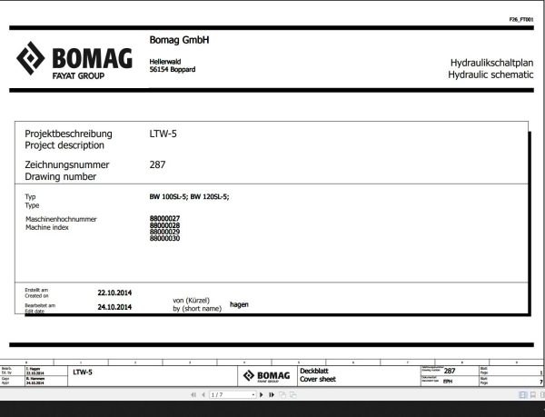 Bomag BW100SL 5 BW120SL 5 Hydraulic Schematic Function 287 2014 EN DE