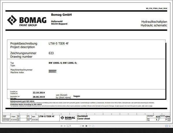 Bomag BW100SL 5 BW120SL 5 Hydraulic Schematic Function 633 2019 EN DE 1