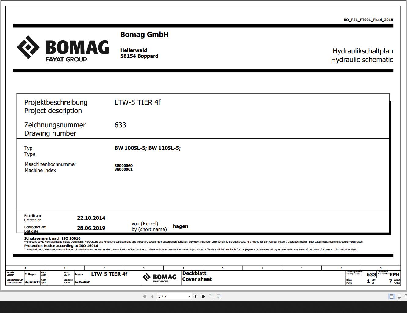 Bomag BW100SL 5 BW120SL 5 Hydraulic Schematic Function 633 2019 EN DE 1