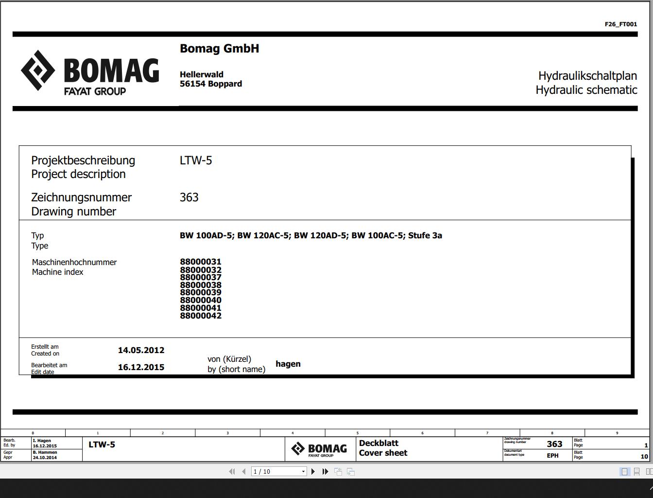 Bomag BW100 120 AD 5 BW100 120 AC 5 Stufe 3a Hydraulic Schematic Function 363 2015 EN DE 1