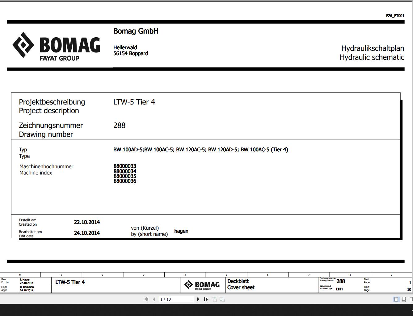 Bomag BW100 120 AD 5 BW100 120 AC 5 Tier 4 Hydraulic Schematic Function 288 2014 EN DE 1