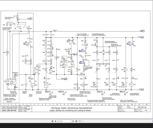Bomag BW100 120 AD AC 3 BW125ADH BW135 138 AD AC Circuit Diagram Drawing No 78100125 2002 EN DE 1