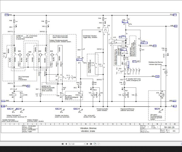 Bomag BW100 120 AD AC 3 BW125ADH BW135 138 AD AC C747B C754B Circuit Diagram Drawing No 78100129 2003 EN DE 1 1