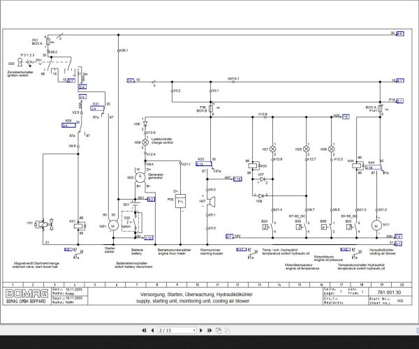Bomag BW100 120 AD AC 3 BW125ADH BW135 138 AD AC C747B C754B Circuit Diagram Drawing No 78100130 2003 EN DE 1 1