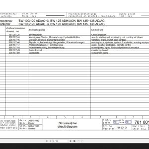 Bomag BW100 120 AD AC 3 BW125ADH ACH BW135 138AD AC Circuit Diagram Drawing No 78100124 1999 EN DE