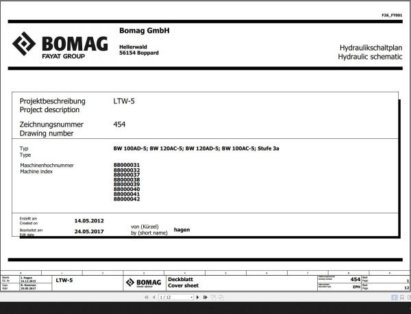 Bomag BW100 120AD 5 BW100 120AC 5 Stufe 3a Hydraulic Schematic Function 454 2017 EN DE 1