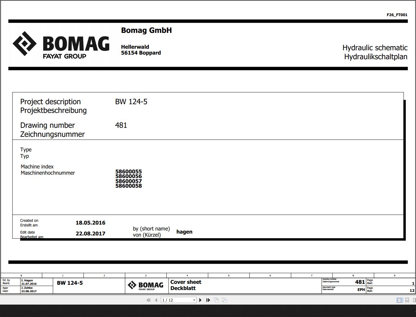 Bomag BW124 5 Hydraulic Schematic Function 481 2017 EN DE 1
