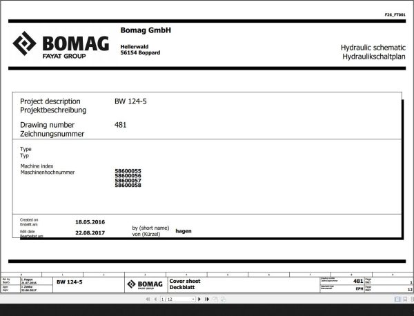 Bomag BW124 5 Hydraulic Schematic Function 481 2017 EN DE