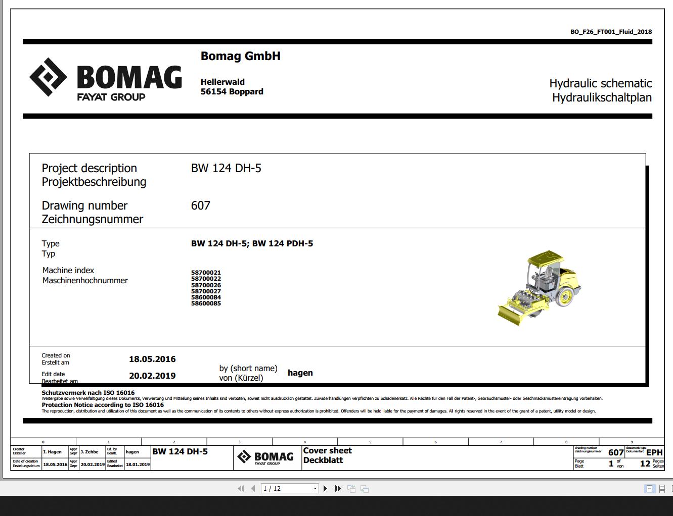 Bomag BW124DH 5 BW124PDH 5 Hydraulic Schematic Function 607 2019 EN DE 1