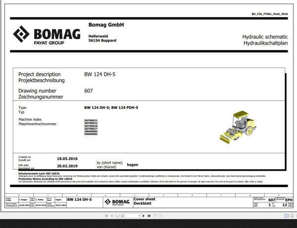 Bomag BW124DH 5 BW124PDH 5 Hydraulic Schematic Function 607 2019 EN DE
