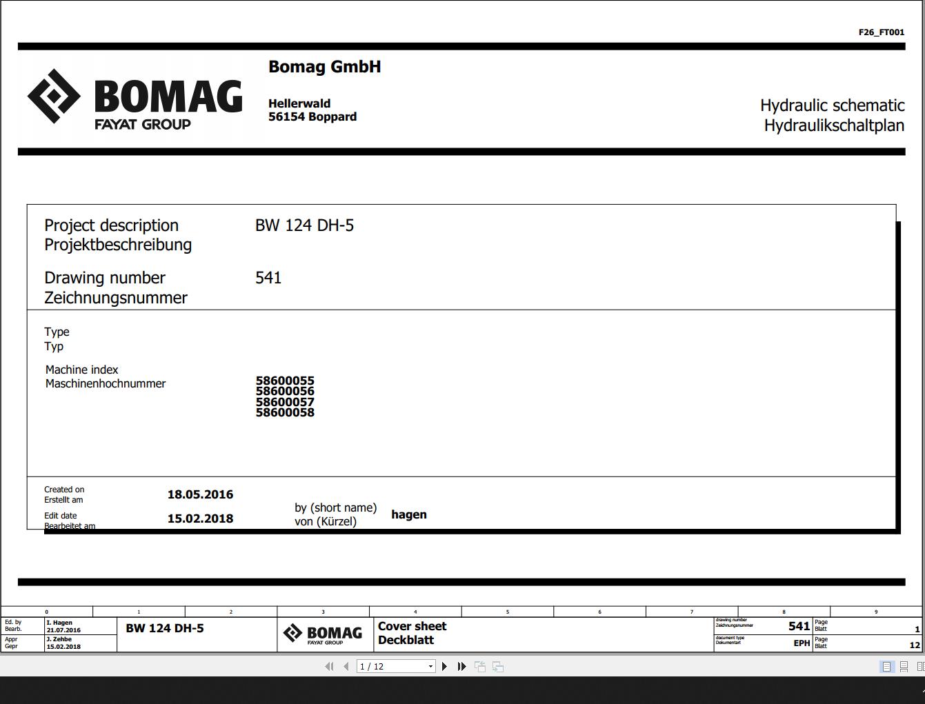 Bomag BW124DH 5 Hydraulic Schematic Function 541 2018 EN DE 1