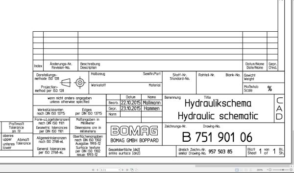 Bomag BW131ACW 5 Hydraulic Schematic Drawing No 75190106 2015 EN DE