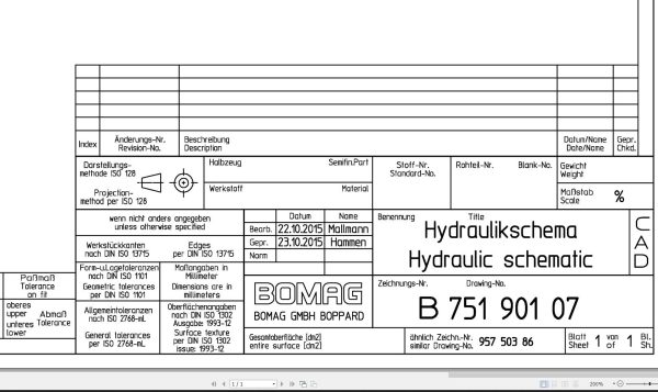 Bomag BW131AD 5 Hydraulic Schematic Drawing No 75190107 2015 EN DE