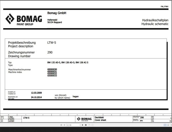 Bomag BW135AD 5 BW138AD 5 BW138AC 5 Hydraulic Schematic Function 290 2014 EN DE 1