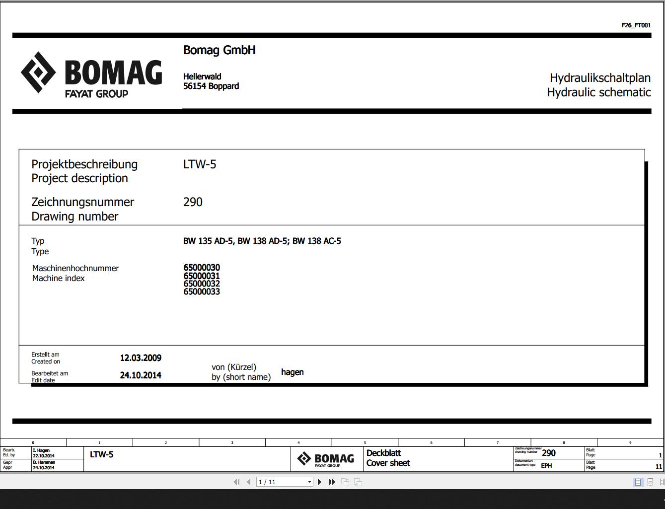 Bomag BW135AD 5 BW138AD 5 BW138AC 5 Hydraulic Schematic Function 290 2014 EN DE 1