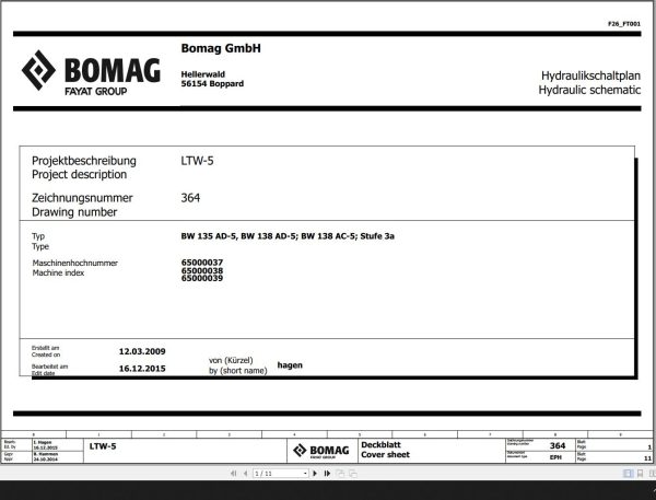 Bomag BW135AD 5 BW138AD 5 BW138AC 5 Stufe 3a Hydraulic Schematic Function 364 2015 EN DE 1