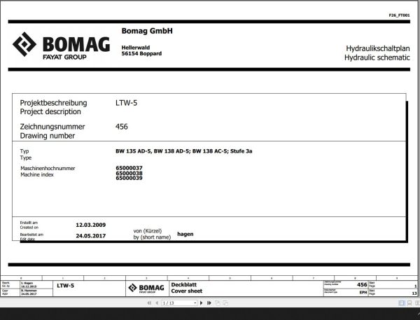 Bomag BW135AD 5 BW138AD 5 BW138AC 5 Stufe 3a Hydraulic Schematic Function 456 2017 EN DE