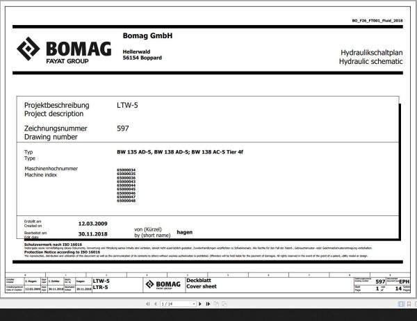 Bomag BW135AD 5 BW138AD 5 BW138AC 5 Tier 4f Hydraulic Schematic Function 597 2018 EN DE