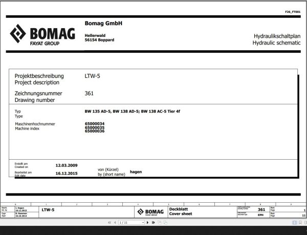 Bomag BW135AD 5 BW138AD 5 BW138AC 5 Tier4f Hydraulic Schematic Function 361 2015 EN DE