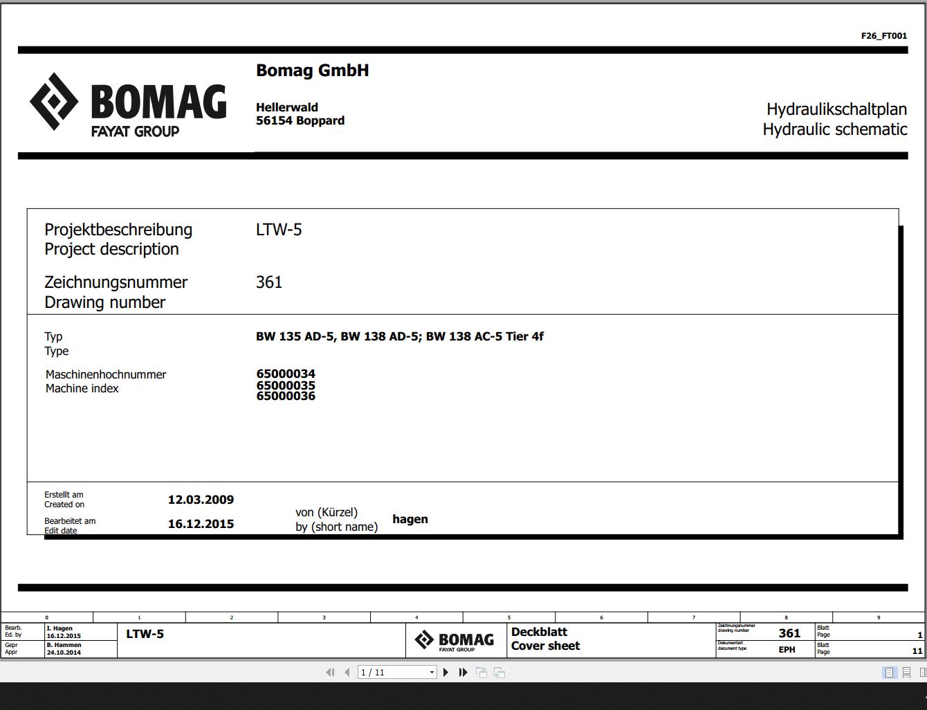 Bomag BW135AD 5 BW138AD 5 BW138AC 5 Tier4f Hydraulic Schematic Function 361 2015 EN DE
