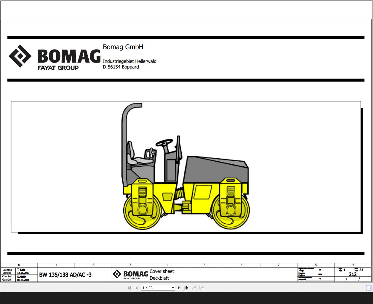 Bomag BW135AD AC 3 BW138AD AC 3 Wiring Diagram Function 212 2013 EN DE