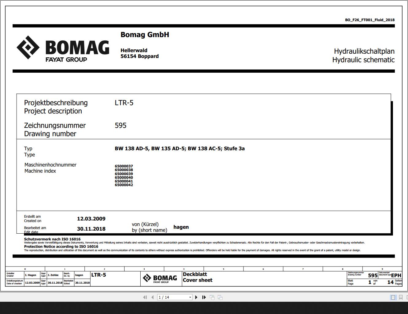 Bomag BW138AD 5 BW135AD 5 BW138AC 5 Stufe 3a Hydraulic Schematic Function 595 2018 EN DE 1