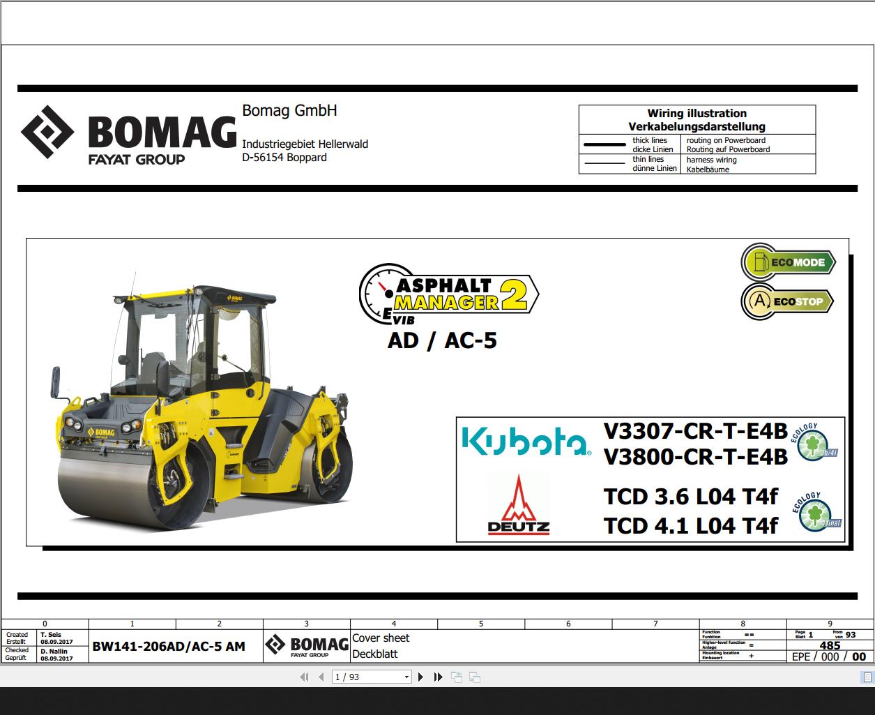 Bomag BW141 206 AD AC 5 AM Wiring Diagram Function 485 2017 EN DE