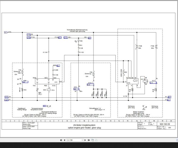Bomag BW141 4 to BW203 4 Engine Tier23 Wiring Diagram Drawing No 92010009 2007 EN DE 1 1