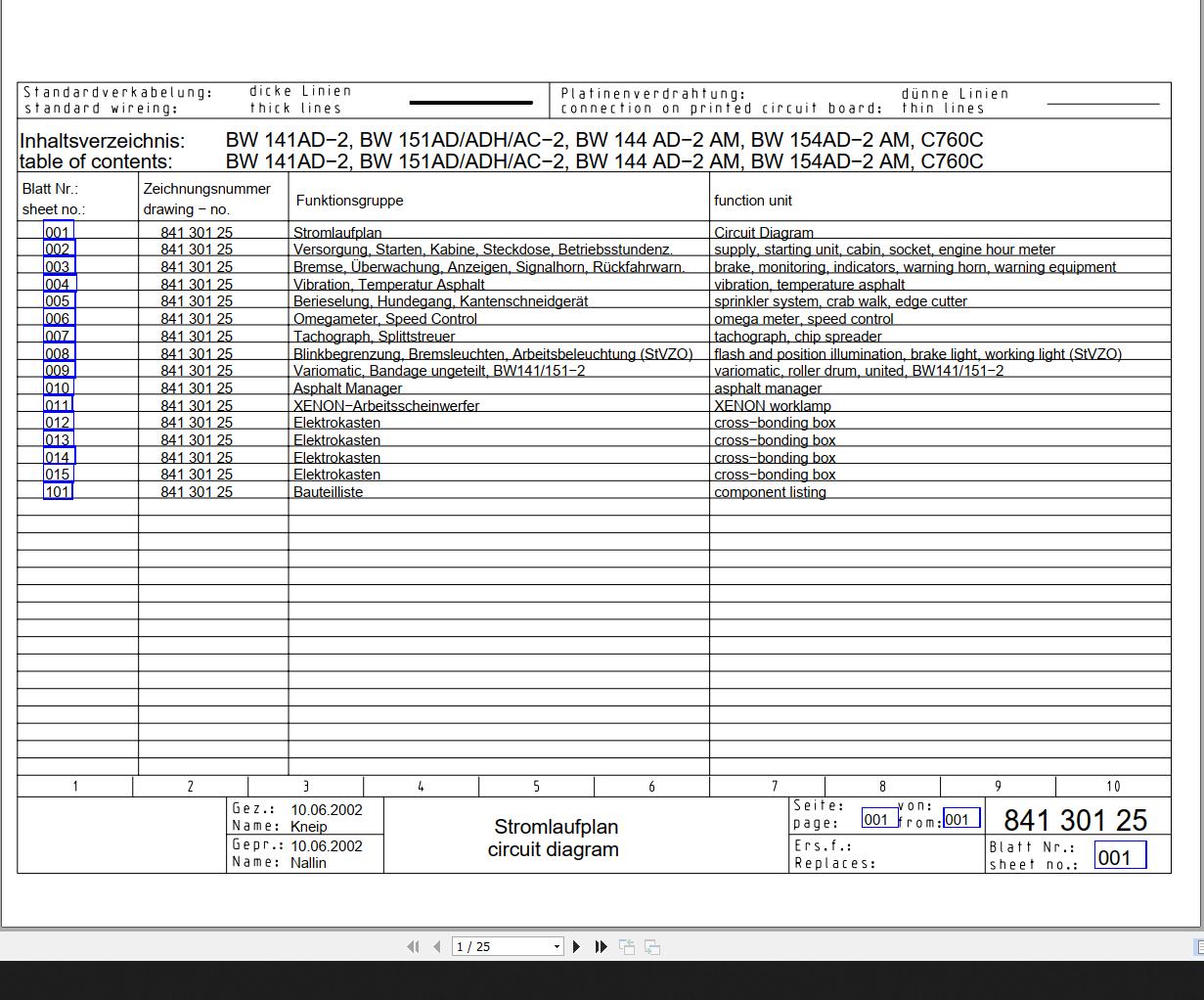 Bomag BW141AD 2 BW151AD ADH AC 2 BW144AD 2 AM BW154AD 2 AM C760C Circuit Diagram Drawing No84130125 2002 EN DE