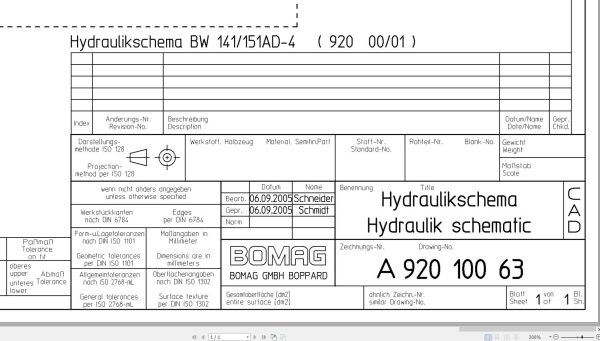 Bomag BW141AD 4 BW151AD 4 Hydraulic Schematic Drawing No 92010063 2005 EN DE