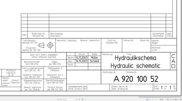 Bomag BW141AD 4 Hydraulic Schematic Drawing No A92010052 2003 EN DE