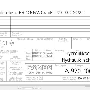 Bomag BW141AD 4AM BW151AD 4AM Hydraulic Schematic Drawing No A92010069 2005 EN DE